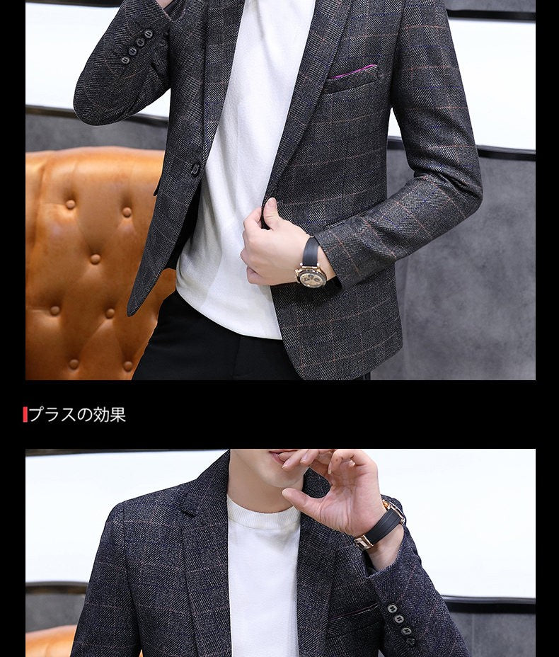 The 2025 autumn checkered suit jacket is a stylish, cool, casual, business and trendy Korean-style fitted suit jacket top