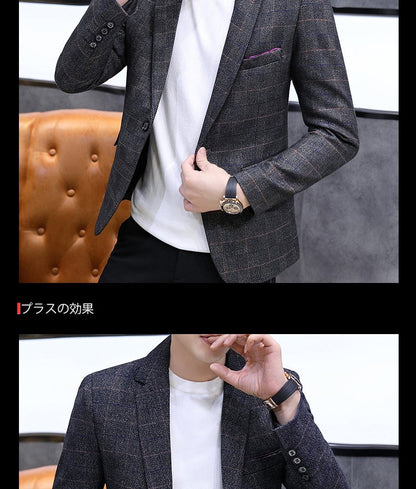 The 2025 autumn checkered suit jacket is a stylish, cool, casual, business and trendy Korean-style fitted suit jacket top