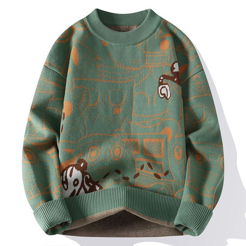 Autumn and Winter High School Students' Trendy Versatile Thick Bottom Sweater Knitted with Velvet Warm Fashion Men's Sweater