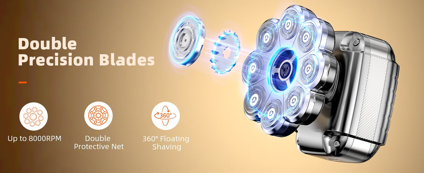 9D Head Shavers for Bald Men 5 in 1 Detachable Head Razor IPX7 Waterproof Wet Dry Rechargeable Electric Shavers for Men