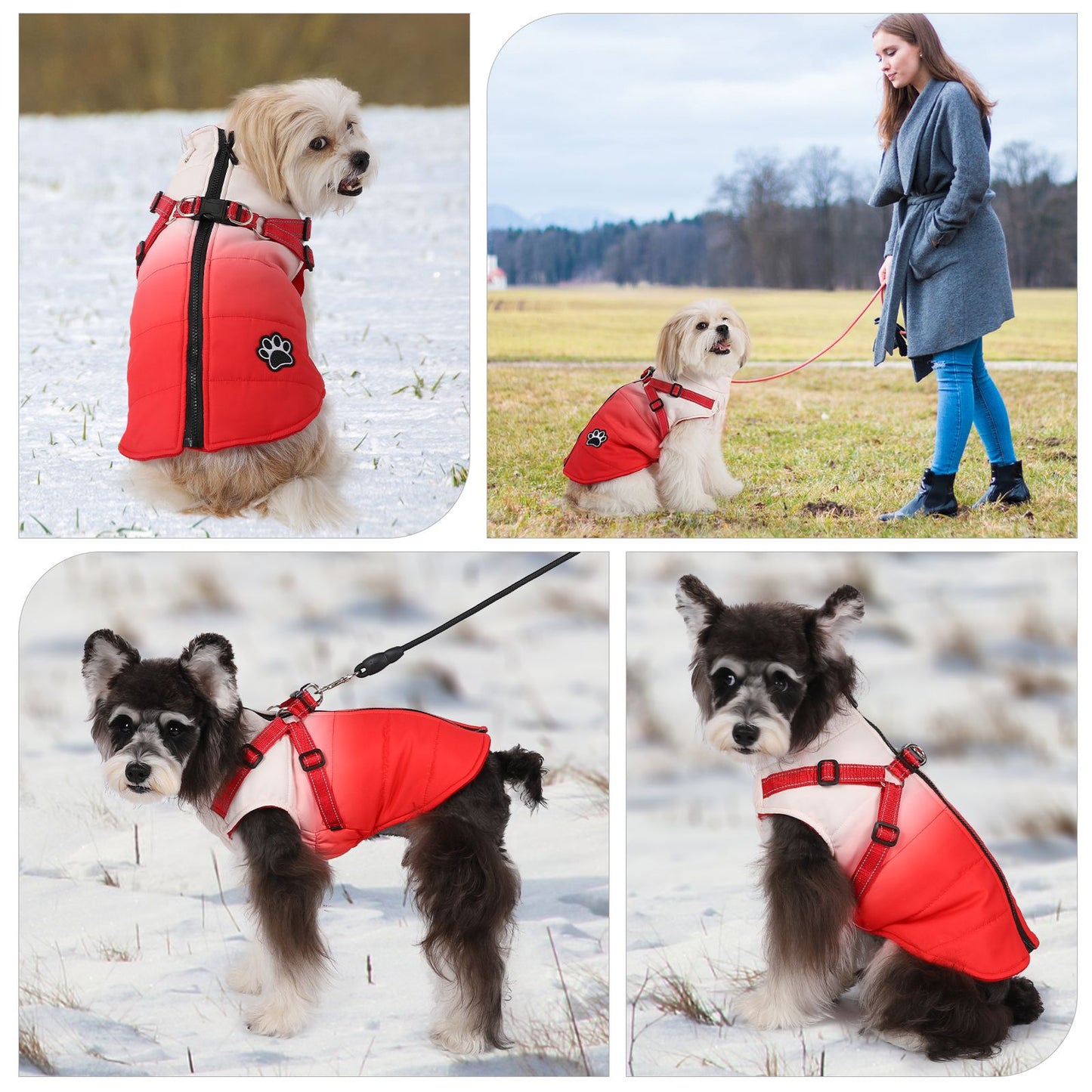 Jaqueta para Cães de Estimação com Arnês Inverno Quente Zíper nas Costas Casacos para Cães Pequenos, Médios e Grandes Roupas Refletivas Corta-vento Grossas