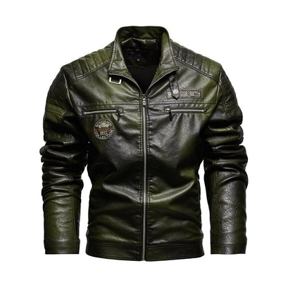 Modern PU Leather Motorcycle Biker Jacket Pilot Coat with Fleece Lining Tough Guy Men's Stylish Riding