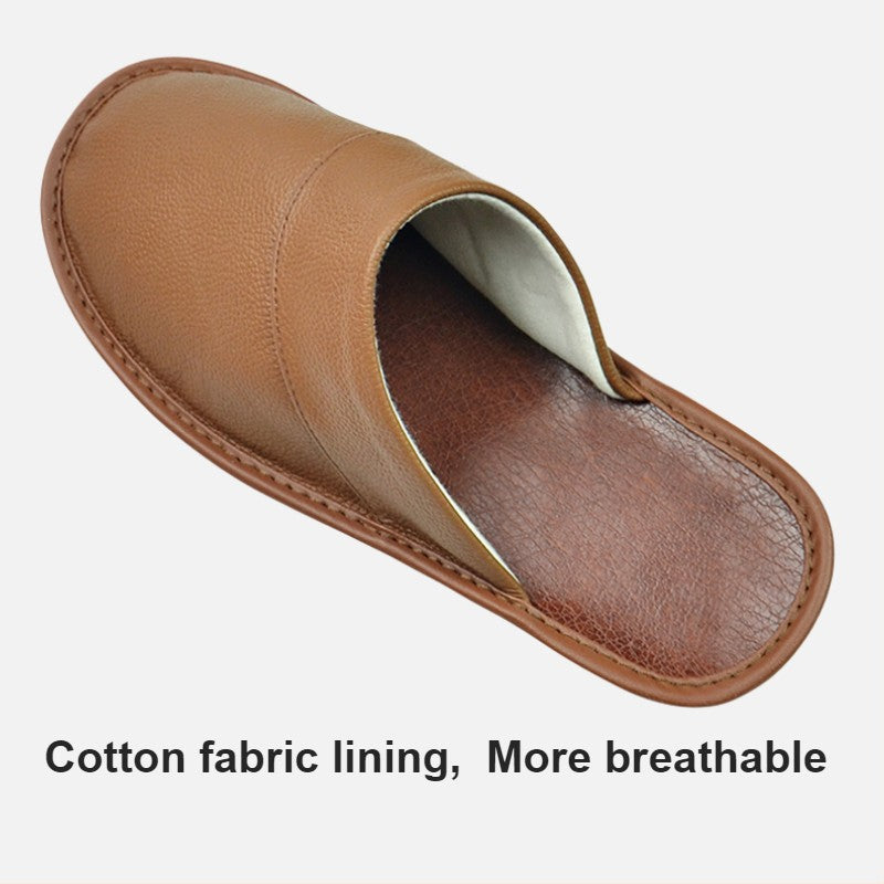 Big sizeGenuine Cow Leather Slippers Homes in indoor slipper Spring Autumn men women elderly non-slip casual single Slides shoes