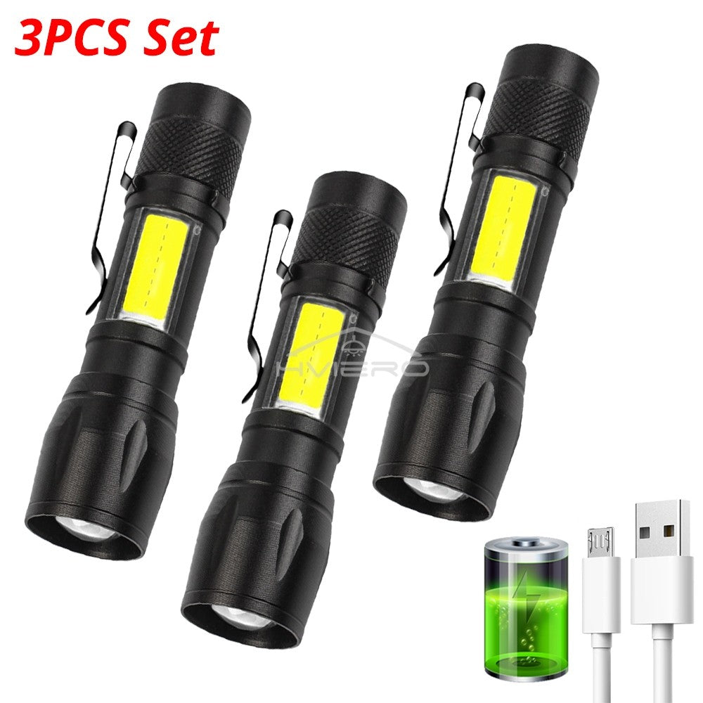 Flashlight Battery Charge Mini Led 3W Focus Adjustable Side Lamp Convenient Waterproof T6 Light Ultra Bright For Camping Hiking