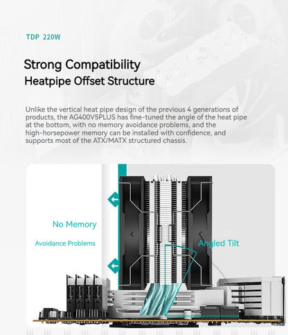 DEEPCOOL AG400 4 Heat pipes Dual Fan CPU Air-Cooling Radiator 2000RPM Desktop Cooling Fan For Intel LGA1700 1200 115X AMD AM4