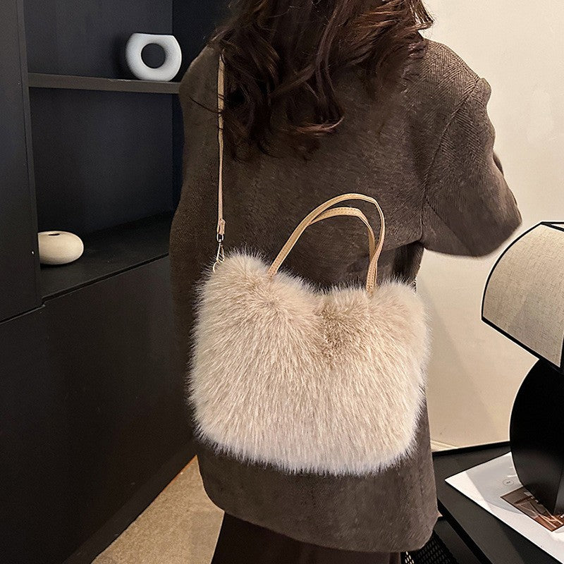 Solid Zipper Women's Shoulder Bags Ladies Bags on Sale 2024 High Quality Winter Milk Cotton Women's Handbags Fashion Soft Bolsos