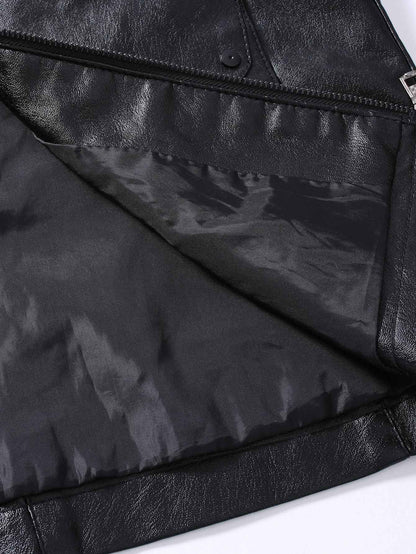 2024 Spring New Men's Business Casual Slim Long-sleeved Pu Leather Jacket Jacket Side Seam Pocket Zipper Solid Color