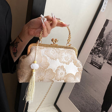 Chinese Style Embroidered Shoulder Bag Elegant Handbag Retro Small Square Bag Wedding Party Luxury Designer Women Evening Clutch