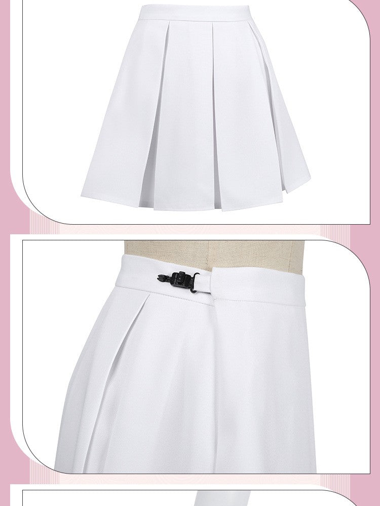 Women Spring Summer Sailor JK Uniform Full Set, Japanese Academy Outfit with Top Pleated Skirt Hat Bow Tie Socks