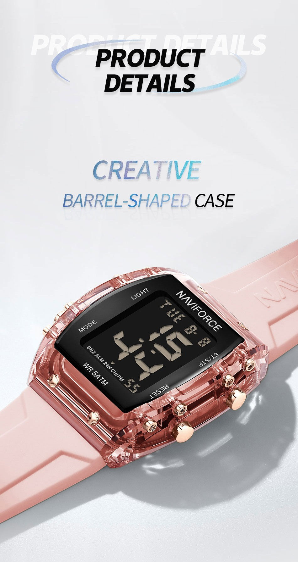 NAVIFORCE Watches for Woman LCD Digital Movement Female Clock Fashion 50m Waterproof Silicone Band Sport Electronic Wristwatches