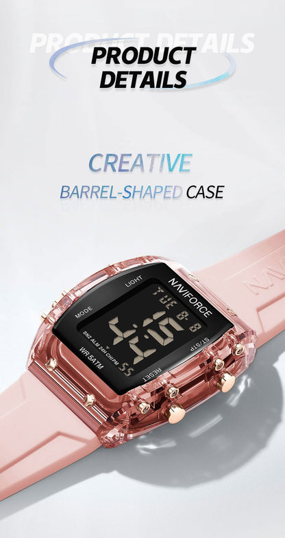 NAVIFORCE Watches for Woman LCD Digital Movement Female Clock Fashion 50m Waterproof Silicone Band Sport Electronic Wristwatches