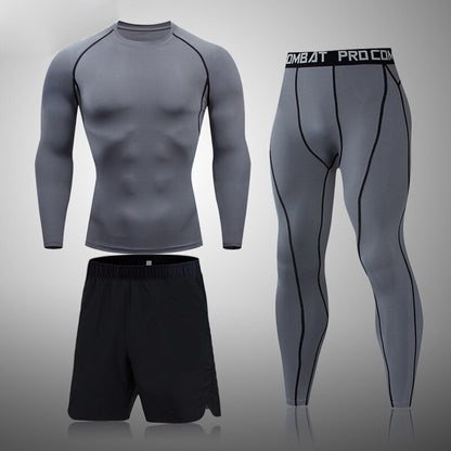 Thermal Man Underwear Set Soild Color Compression T Shirt Leggings Yoga Sets Fitness Sports Suits Men Clothing Gym Running Kit