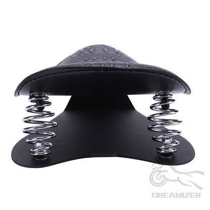 Banco Solo de Couro com Estampa de Jacaré Retrô para Motocicleta Harley Chopper Bobber Honda Yamaha Xs650 Marrom/Preto
