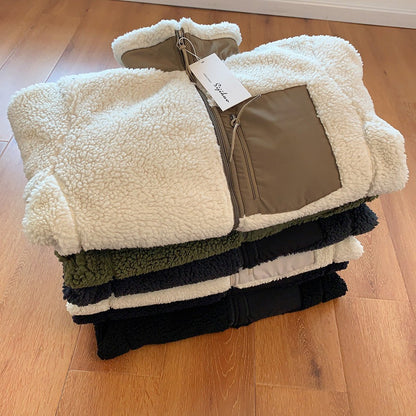 Motorcycle Outdoor Fleece Jacket For Men/Women Double Sided Fleece Thickened Plush Rider Cycling Suit Lamb Wool Windproof Jacket