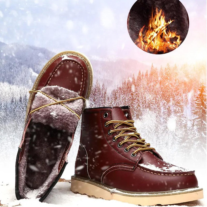 Winter Leather Men Boots Warm Mens Snow Boots with Fur Waterproof Handmade Male Ankle Boots No-slip High Top Male Work Shoes