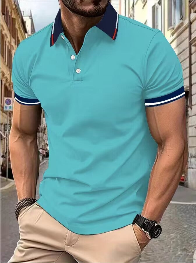 Men's new top Polo shirt T-shirt Summer men's short sleeve color lapel casual fashion white shirt T-shirt men's short sleeve