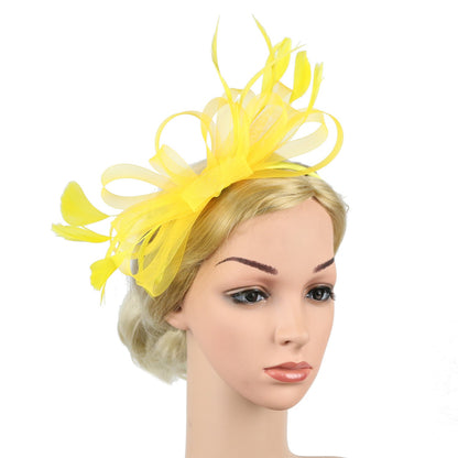 Women Chic Fascinator Hat Cocktail Wedding Party Church Headpiece Elegant Headwear Feather Hair Accessories Bride Hairpin