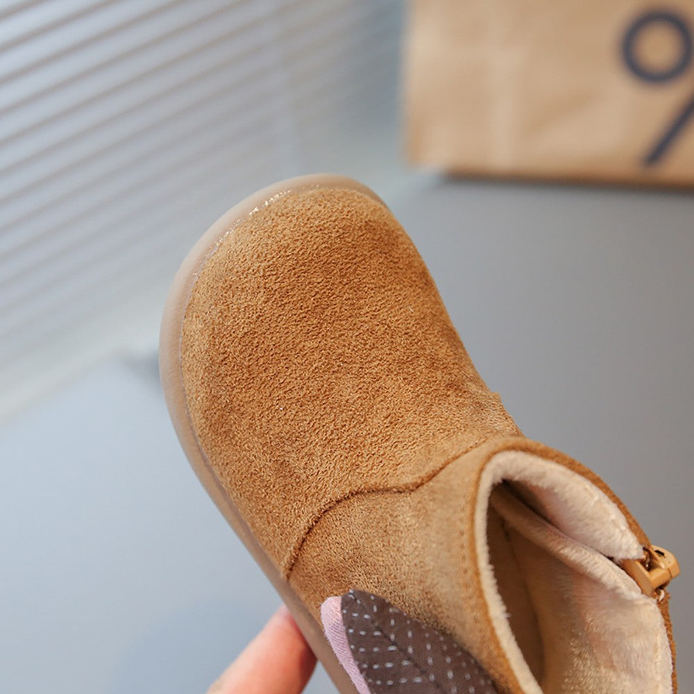 Christmas Children's Snow Boots PU Leather Vintage Girl's Plush Boots Anti-slippery Kid's Warm Padded Boots Cotton Shoes