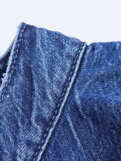 European style new women's fashion all-match temperament lotus leaf lace V-neck long-sleeved denim shirt