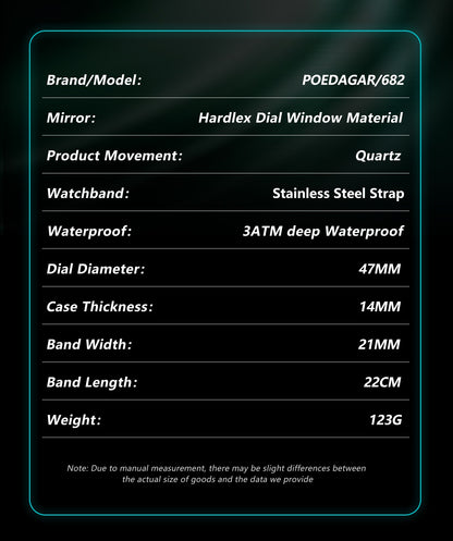 POEDAGAR Business Men Watch Date Week Waterproof Luminous Luxury Man Wristwatch Sports Stainless Steel Men's Quartz Watches Male