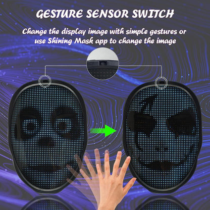 Led Mask with Gesture Sensing,Bluetooth APP Control Programmable Smart Display Face Transforming Light Up Halloween Mask