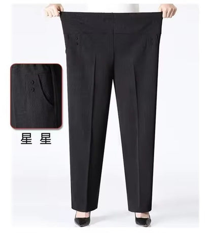 6XL 7XL 8XL Middle-aged Elderly Women's Trousers Spring Autumn Elastic High Waist Straight Pants Mother Winter Warm Fleece Pants