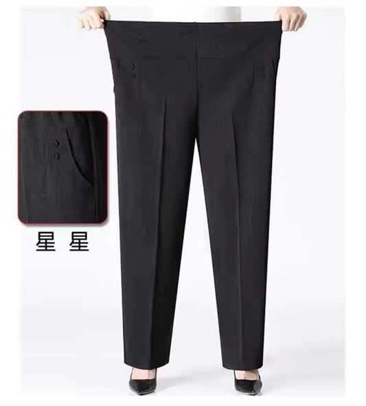 6XL 7XL 8XL Middle-aged Elderly Women's Trousers Spring Autumn Elastic High Waist Straight Pants Mother Winter Warm Fleece Pants