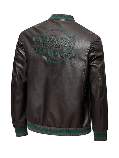 Men'S Baseball Jacket - Windproof Warm Coat with Zipper Closure, Brown & Green Accent Jacket, Non-Stretch Shell for Casual Outer