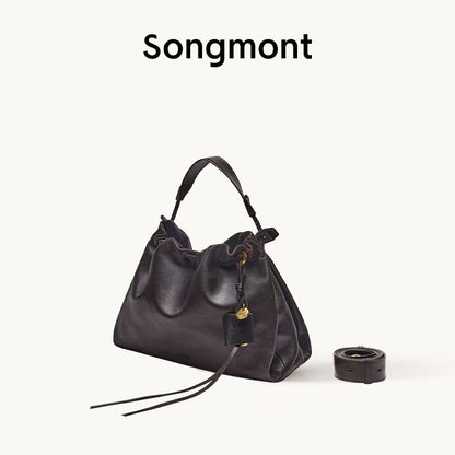 Songmont Genuine Leather Mini Bucket Bag Adjustable Drawstring Multi Straps White Black Blue Casual Chic Crossbody Bag Oversized