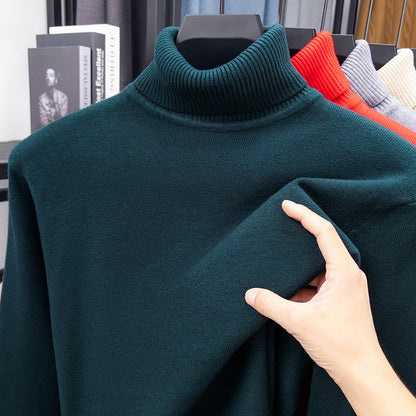 Autumn Mens High Quality Knitted Turtleneck Sweater Slim Fit Long Sleeve Anti-pilling Pullover Solid Color Trend Men Streetwea