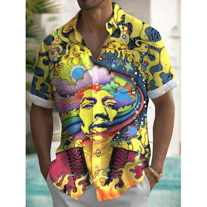 Music Men's Casual Shirt Rock Band 3d Print Guitar Hawaiian Shirt Men Summer Casual Short Sleeved Breathable Shirt Men Clothing