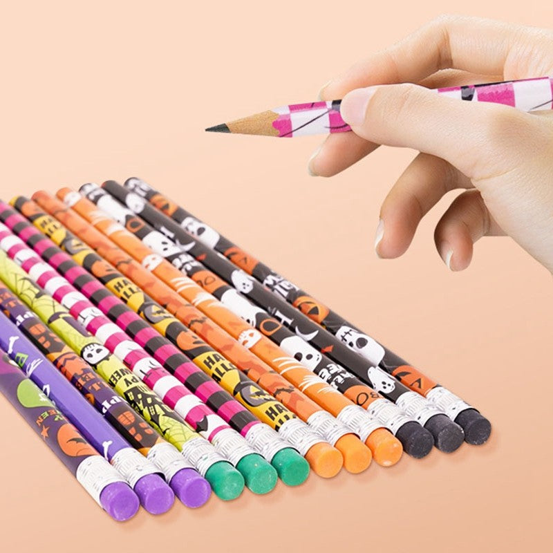 12/24PCS Pumpkin Wooden Pencils Kids Halloween Party Favors Trick or Treat Kindergarten Prizes Award Children Gifts Bag Fillers