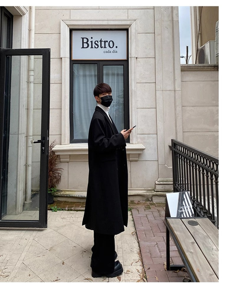 Mauroicardi Autumn Winter Long Warm Coffee Black Soft Woolen Coat Men Double Breasted Loose Casual Wool Blends Overcoat 2023