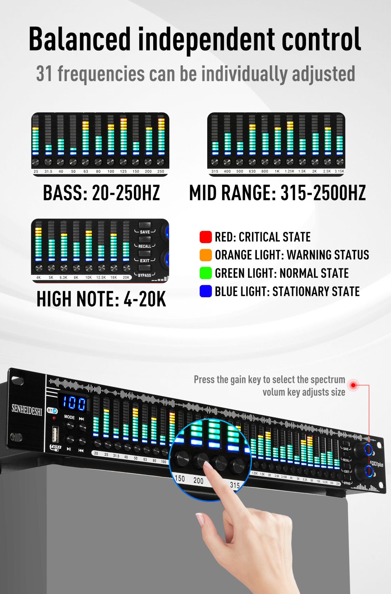 EQ31SUB Digital Equalizer 31 Stage Tuner Professional Stage Performance Noise Reduction Audio Processing