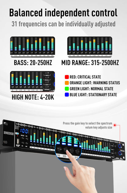 EQ31SUB Digital Equalizer 31 Stage Tuner Professional Stage Performance Noise Reduction Audio Processing