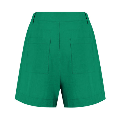 Cotton Linen Solid Shorts For Women Button High Waist Summer Loose Casual Pockets Shorts Female Pants Women Clothing