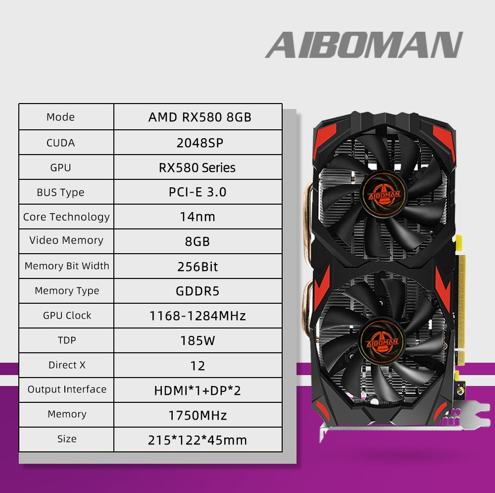 Placa de Vídeo para Jogos Radeon RX580 8G PCIE3.0x16 GDDR5 256Bit - Adequada para Acessórios de Montagem de Computador?