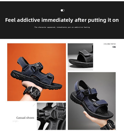 Summer Men Sandals PU Leather Lightweight Open Toe Flat Mens Casual Shoes Outdoor Walking Sandals for Men Beach Shoes Size 39-46