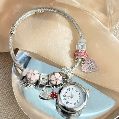Cross-border Gold Bracelet Watch Adjustable opening Alloy bracelet Quartz Watch Beaded Small flower bracelet Watch