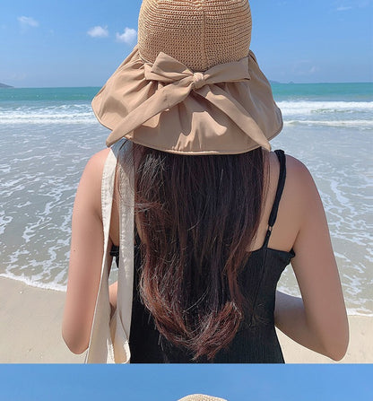 Summer Sun hat women's straw woven anti ultraviolet sun visor hat with big brim seaside black glue breathable Bucket hat sun hat