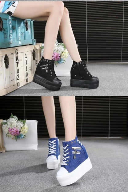 11cm New Brand Hidden Heel Platform Sneakers Women's Breathable Wedge Canvas Shoes Woman Casual Ladies Boots Zapatos De Mujer