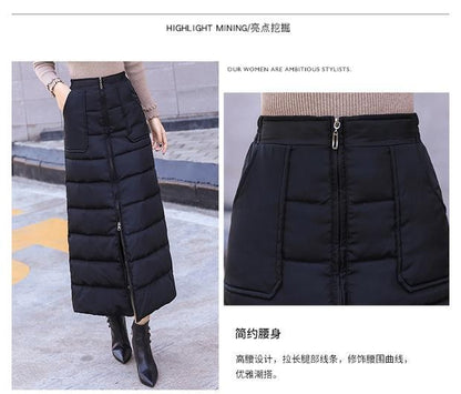 Saia de Algodão Quente de Inverno Grossa Feminina Outono Inverno Nova Saia de Algodão Para Baixo Calça Meia-Corpo 2025 Nova Saia de Inverno Vestido Longo
