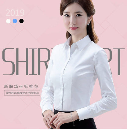 1pcs Woman Four Season Occupation Shirt Lady Casual Long Sleeve Turn-down Collar Shirt Female Working Clothes Formal Dress Tops