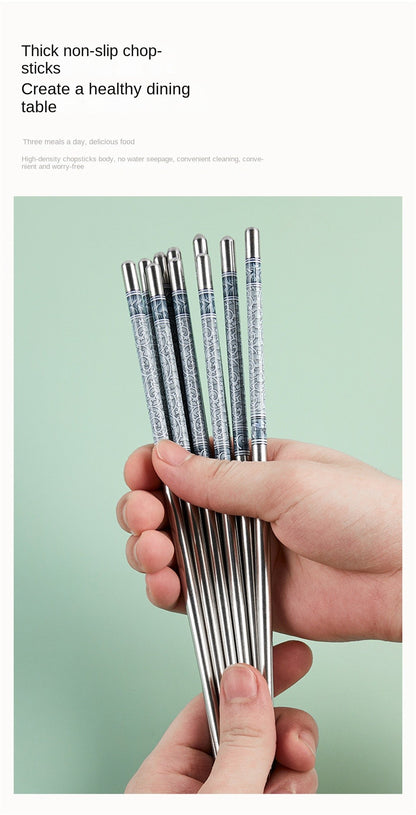 Conjunto de Hashis de Aço Inoxidável para Casa Hashis Reutilizáveis para Adultos Hashis Antiderrapantes Utensílios de Cozinha