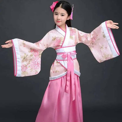 Hanfu Chinese Costume Girls Children Kimono Traditional Vintage Ethnic Fan Students Dance Halloween Japanese Yukata Kimono Style