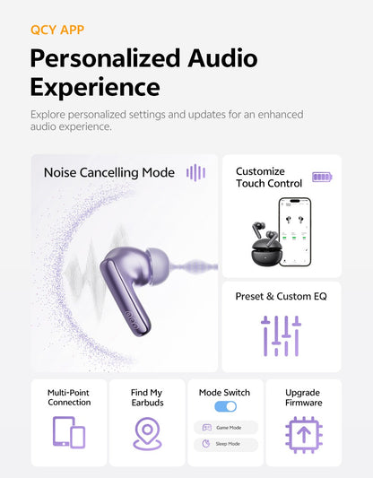 QCY MeloBuds N70 Adaptive ANC Wireless Earbuds Bluetooth 6.0 LDAC Hi-Res Audio 6 Mics Wireless Charging Earphones 50Hrs IPX5