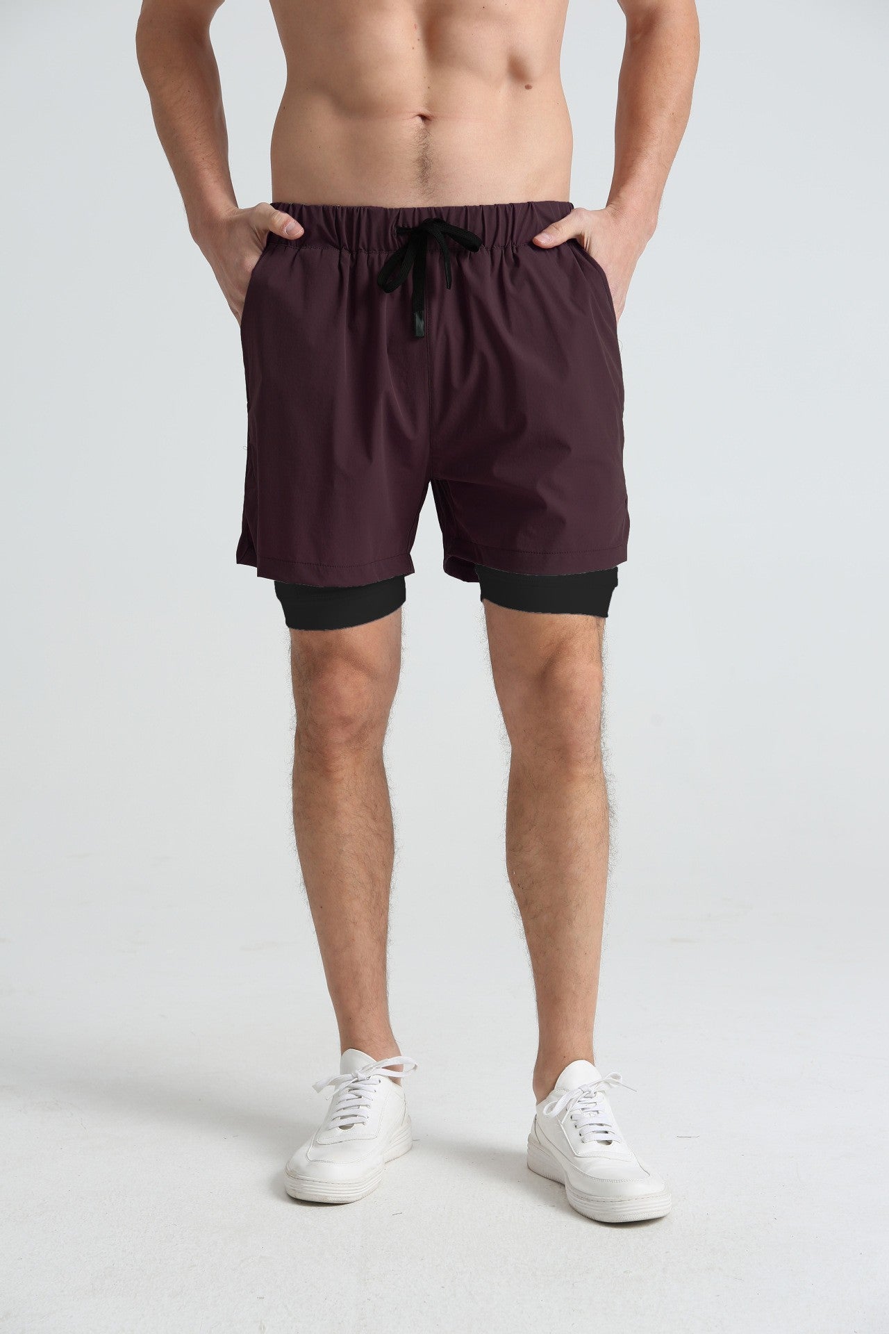 Men's sports double-deck shorts Fitness Quick Dry Training Shorts Casual 2 In 1 Multi-pocket sweatpants Men Gyms Running shorts