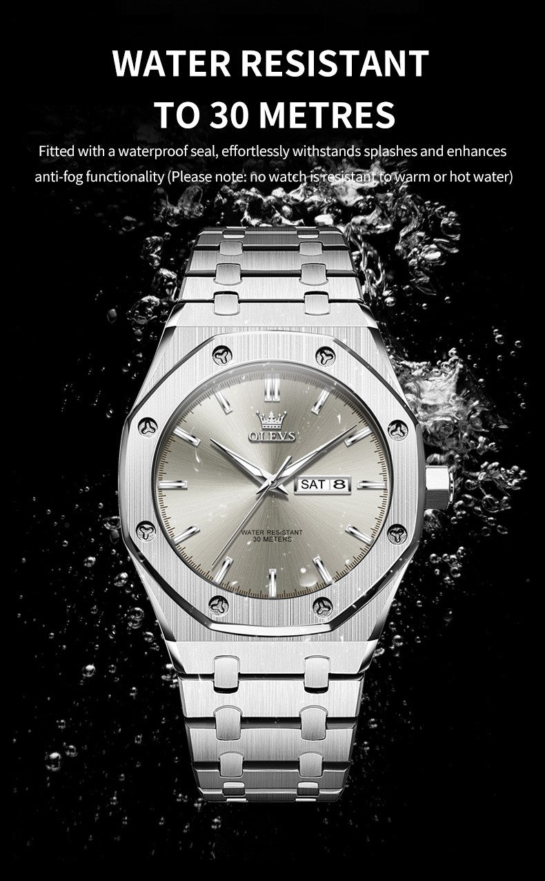 OLEVS Men's Watches Luxury Fashion Fine Steel Original Quartz Wristwatch for Man Waterproof Luminous Date Week Trend Dress 3726