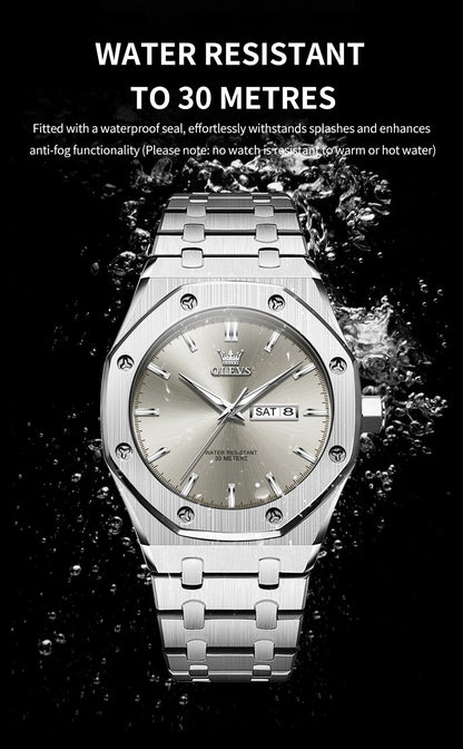 OLEVS Men's Watches Luxury Fashion Fine Steel Original Quartz Wristwatch for Man Waterproof Luminous Date Week Trend Dress 3726