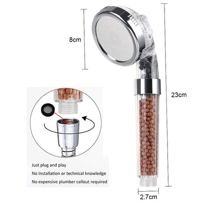 Zhangji 3 Functions High Pressure SPA Shower Head Water Saving Handheld Rainfall Bathroom Accessory Anion Filter Shower